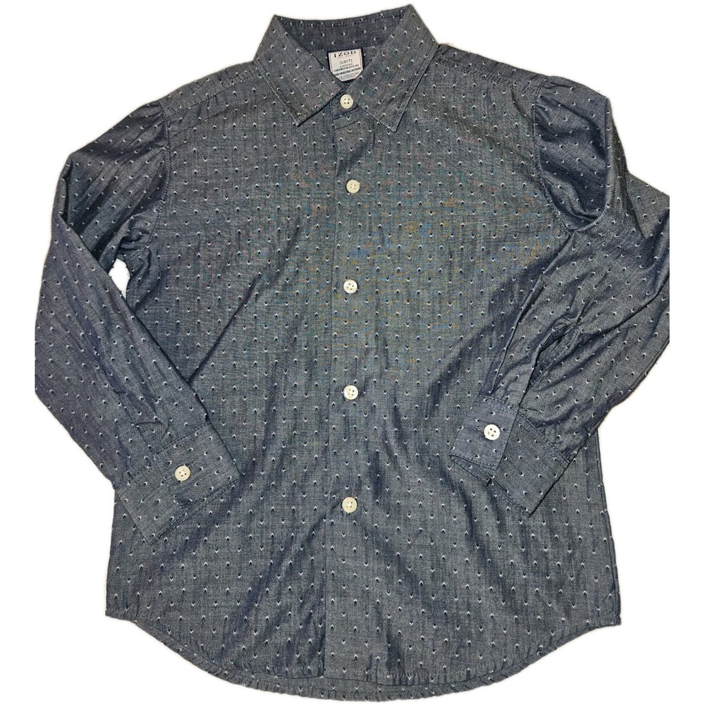 Izod Boys Blue Green Small (6/7) Oxford Button Down Collared Long Sleeve Shirt